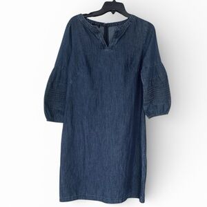 Talbots Denim Blue Pleated Lantern Sleeve Business Casual Shift Dress Size 6